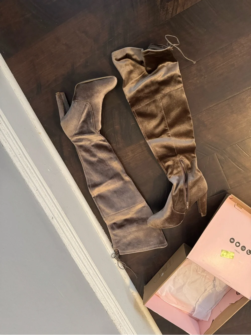 Charlotte Russe Taupe Over-the-Knee Suede Heeled Boots